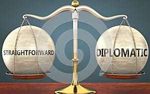 Straightforward and diplomatic staying in balance - pictured as a metal scale with weights to symbolize balance and symmetry of