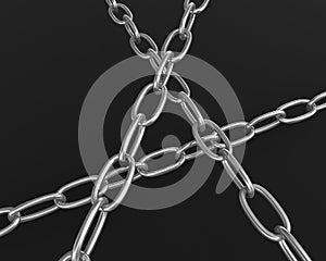 Strained chain from metal on black background