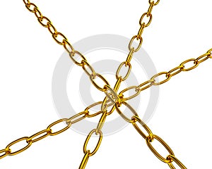 Strained chains from golden metal. Security and power concepts. Isolated on transparent