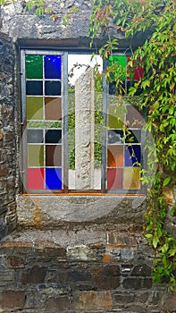 Strained glass window, garden feature