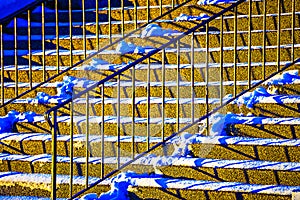 Strairs handrail and shadows at sunset