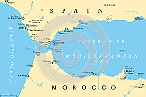 Strait of Gibraltar, also known as Straits of Gibraltar, political map