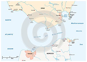 Strait of Gibraltar, waterway between Spain and Morocco vector map