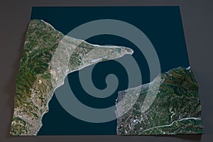 Strait of Messina, satellite view, Sicily and Calabria, Italy