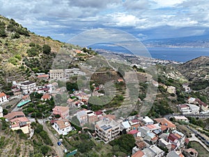 Strait of Messina seen from a small internal village in Sicily: Tipoldo