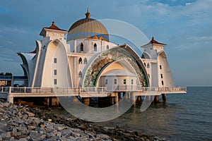 Straits Mosque of Malacca known as Masjid Selat in Malacca, Malaysia.