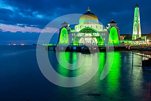 Straits Mosque of Malacca known as Masjid Selat in Malacca, Malaysia.