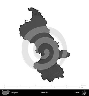 Straldzha, Bulgaria, isolated on white. Grayscale