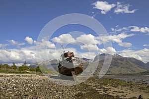 The stranded Corpach wreck near Fort William in the Scottish Highlands