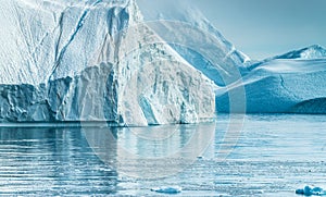 Stranded icebergs at the mouth of the Icefjord near Ilulissat, G