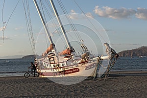 Stranded sailboat at the Playas del Coco in Costa Rica