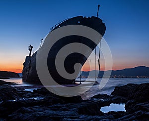 Stranded ship in blue hour photo