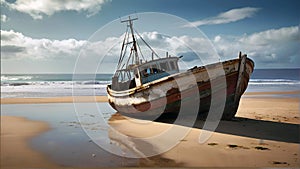 Stranded wreck of a fishing boat