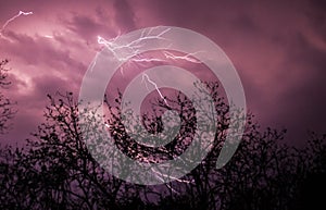 Lightning on purple sky