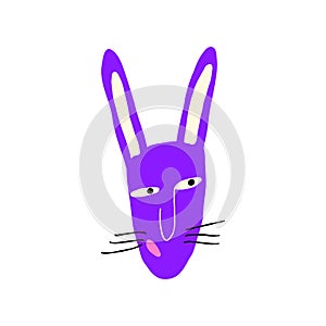 Strange bunny with stupid face. Cartoon comic character doodle style illustration