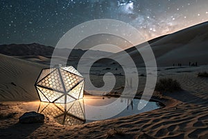 Strange cube light desert dunes reflections