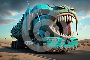 Strange looking monster truck, cartoon illustration generated by AI