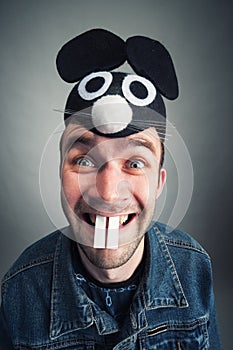 Strange man with mouse ears