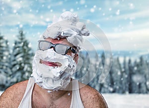 Strange man with shaving foam on his face