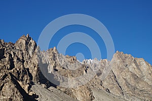 Strange mountains and blue sky in Northern Pakistan