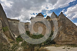 Strange mountains of Cappadocia against the blue sky