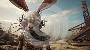 Strange Red-eyed Rabbit In A Post-apocalyptic Zombie Game photo