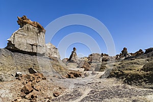The strange rocky desert scenery of the Bisti badland wilderness Area .
