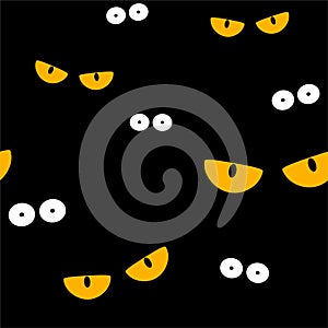 Strange scary eyes in the dark halloween seamless vector pattern. Print for wrapping