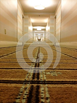 Strange scary spooky Hotel hallway long perspective corridor