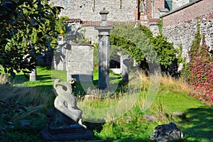 Strange sculptures in a mediaeval garden