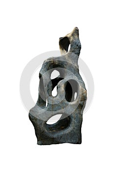 Strange shaped marble stone  isolated on white background.  A big rock stone for garden decoration.