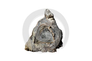 Strange shaped marble stone  isolated on white background.  A big rock stone for garden decoration.