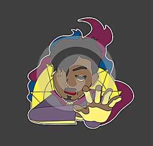 Strange Sorcerer Character Sticker Cartoon Vector Illustration