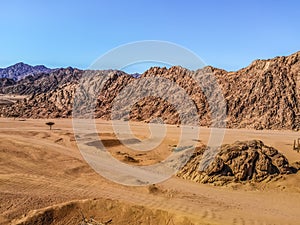 Strange stone mountains in the Sinai desert near Sharm El Sheikh, Egypt