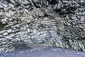 Strange stone structures on the black beach reynisfjara