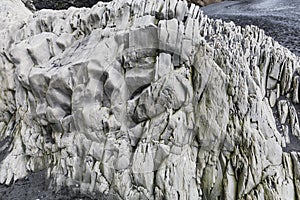 Strange stone structures on the black beach reynisfjara