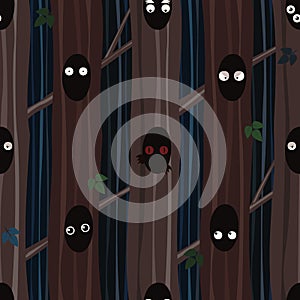 Strange terrify eyes of monsters look at you from hollows, seamless vector background for Halloween