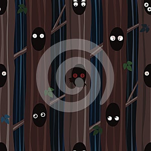 Strange terrify eyes of monsters look at you from hollows, seamless vector background for Halloween photo
