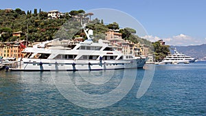 STRANGELOVE luxury motor yacht moored in the harbor of Portofino, Liguria, Italy