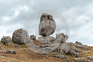 Strangely shaped rocks in the chaos of Nimes le Vieux in the Cevennes National Park