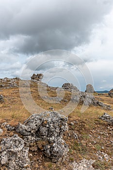 Strangely shaped rocks in the chaos of Nimes le Vieux in the Cevennes National Park