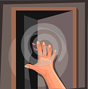 Stranger sillhouette behind door room scene cartoon illustration vector