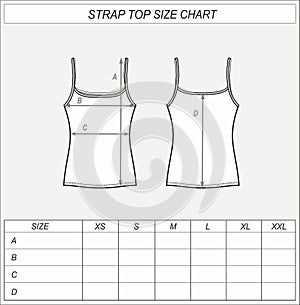 Strap top size chart. Sleeveless shirt