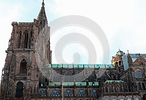 Strasbourg Cathedral in France with architectural Flying Buttresses