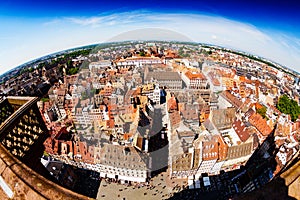 Strasbourg downtown panorama, capital of Alsace France