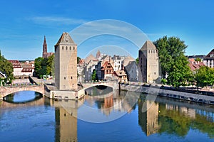Strasbourg France: Historical tower of \'Ponts Couvert\' bridge