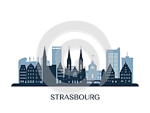 Strasbourg skyline, monochrome silhouette. photo