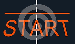 Strat line raster illustration for sport race. bright orange neon text on deep blue field