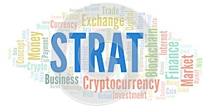Strat or Stratis cryptocurrency coin word cloud.