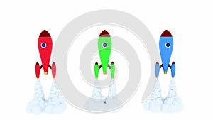 Strat of three rockets of red green blue 3d